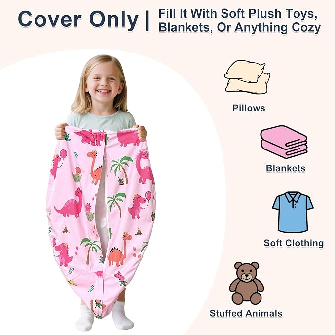 Lukeight Stuffed Animals Storage Bean Bag Chair Cover for Kids, Cozy Velvet Plush Toy Organizer Seat, Cover Only, No Filling Included, Long YKK Zipper, Side Pocket, X-Large 30 x 18 in