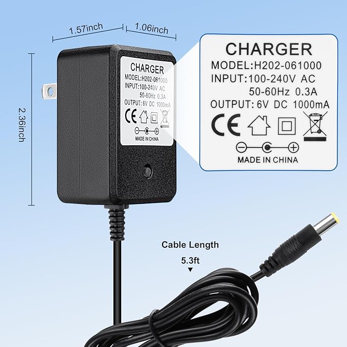 6V Charger for Kids Ride On Car Toys, 6 Volt Battery Charger for Flybar Bumper car/Wrangler SUV Kid Trax Dynacraft Toy Car Jeep ATV Quad (6v Battery Charger)