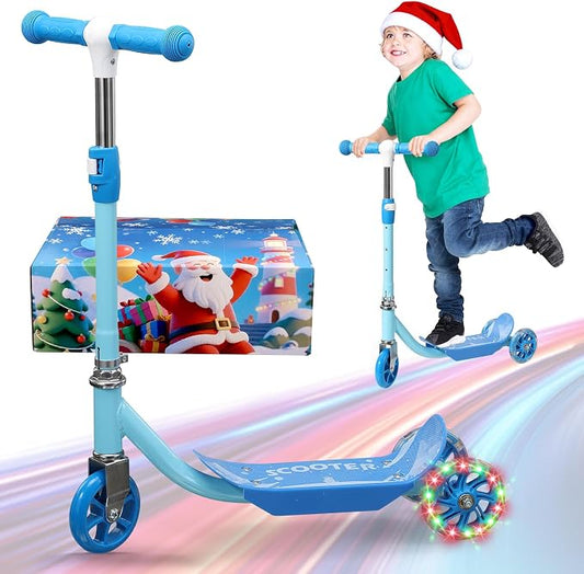 Toddler Scooter, Scooters for Kids Age 3-5, Boy Girl Gift 3-Wheel Kick Scooter with LED Light Up Wheels, Adjustable T-Bar Handle, Cute Deck, Safe Smooth Riding Outdoor, Max 100 lbs, Xmas Box Wrapped