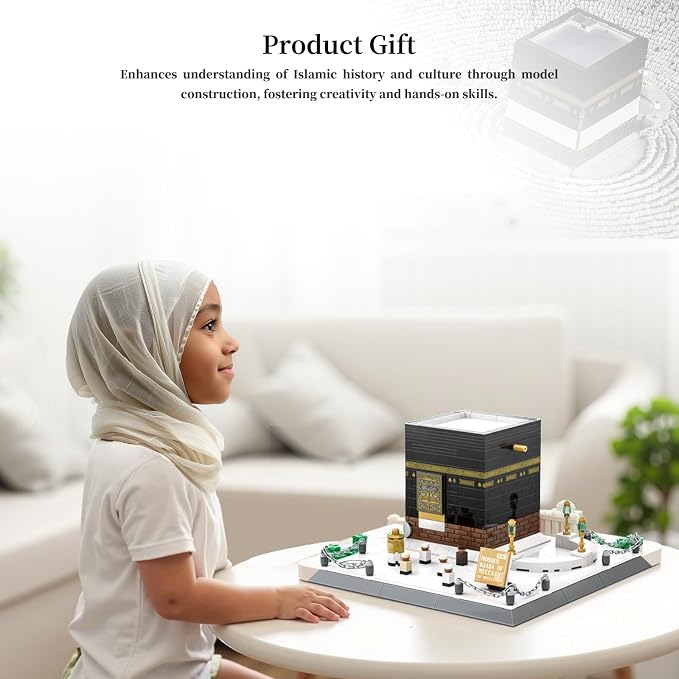 Mecca Kaaba Building Blocks 446 Pcs Holy Mosque Architecture Model Islamic Gift for Ramadan & Eid Educational Muslim Toy for Adults Teens Home Decor Souvenir with Display Base