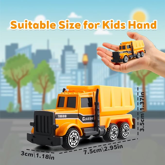 6 Pack Diecast Construction Vehicles Toys - Mini Digger Cake Toppers - Bulldozer Dump Truck Small Toy Car Set for Kids Children Boys Girls - Gifts for 3 4 5 6 7 Year Olds
