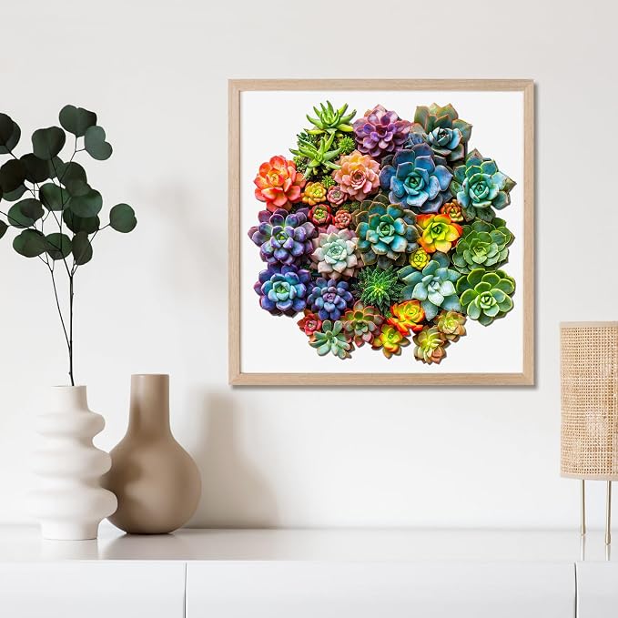 Mys Aurora Succulent Wooden Puzzles for Adults, 500 Piece Unique Shaped Wood Jigsaw Puzzles for Adults and Kids, Fun Challenging Puzzles Family Game Gift, Medium 16.9'' x 16.5''