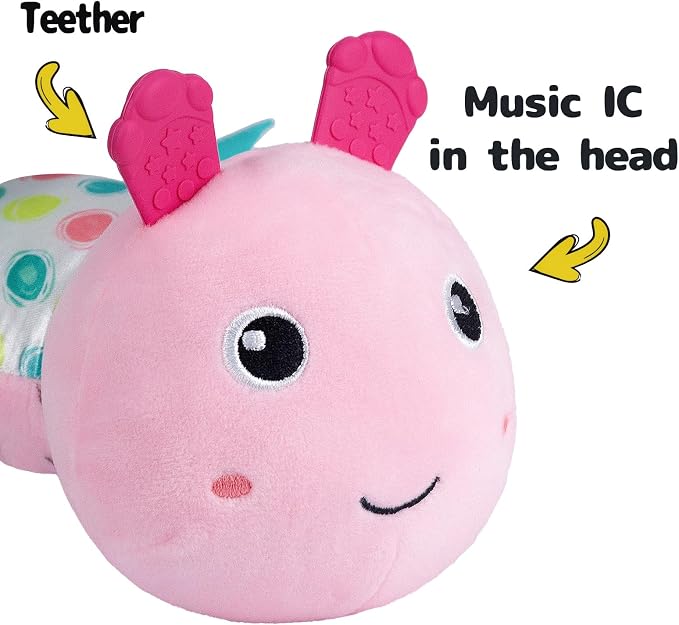 Sumobaby Infant Baby Musical Stuffed Animal Activity Soft Toys with Multi-Sensory Crinkle, Rattle and Textures, for Tummy Time Newborn 0-3-6-12 Months Girls, Caterpillar, Pink