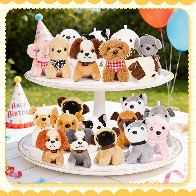 Niceup 24PCS Adopt a Puppy Party Favors Kids Mini Plush Dog Non-candy Easter Basket Stuffers Bulk Stuffed Animals Dog Paw Adoption Pet Doll Toys Birthday Party Goodie Bag Fillers Classroom Reward Gift