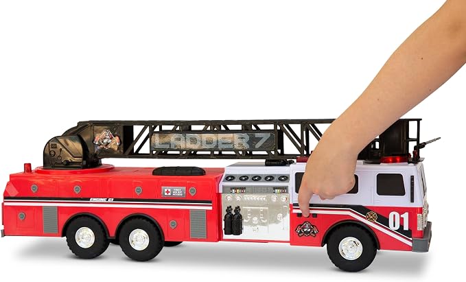 Mighty Fleet Titans 29" Jumbo Toy Fire Truck – Realistic Flashing Lights, Siren Sounds & Extendable Rotating Ladder – Durable, Interactive Vehicle Toy for Kids Ages 3+