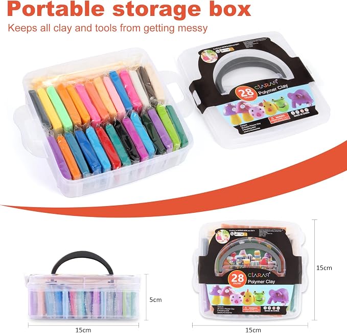 CiaraQ 28-Color Polymer Clay Oven Bake Modeling Kit for Kids & Artists | Non-sticky & non-toxic. 1.7 lb. With sculpting tools. Classroom & Home Use. Fun gift for Kids & artists. Ages 4+.