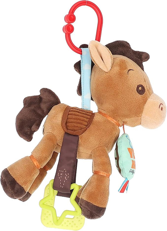 Disney Toy Story Bullseye Activity Toy – Plush Baby Sensory Toy with Teethers, Rattle, Crinkle Textures and On the Go Clip for Infants and Toddlers