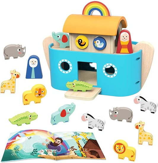 TOOKYLAND Noah's Ark Toys for Toddlers Wooden Animal Shape Sorter Toys, Baptism Gifts for Boys and Girls, Bible Story Toy with Story Book, Montessori Educational Toys for 2 3 4 Year Old