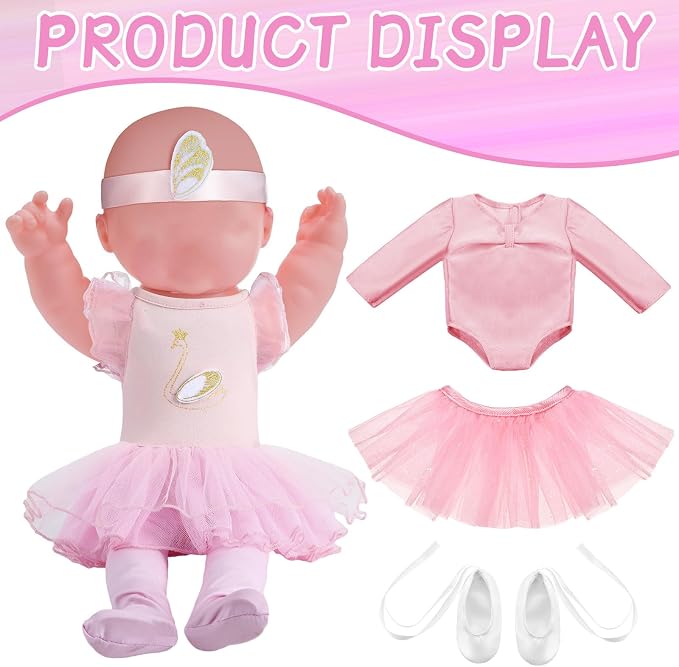 Kajaia 8 Pcs 18 Inch Doll Clothes and Accessories Doll Ballet Ballerina Outfits Include Dance Dress Dancing Shoes Hairband for 18 Inch Girl Dolls
