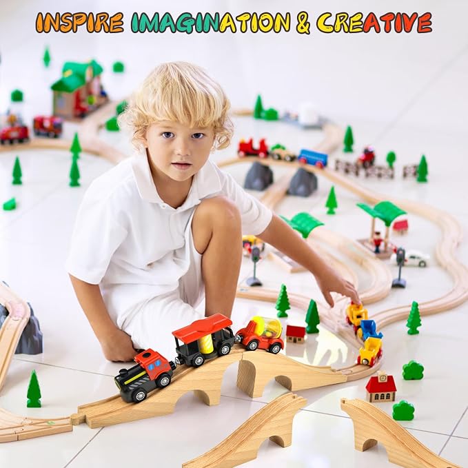 Mototo 2 Pack Wooden Train Track Bridge Wooden Train Accessories Wood Track Bridge Collection Wood Railroad Pieces Expansion Set Addition to Most Railway for Operation Christmas Shoebox Birthday Gift