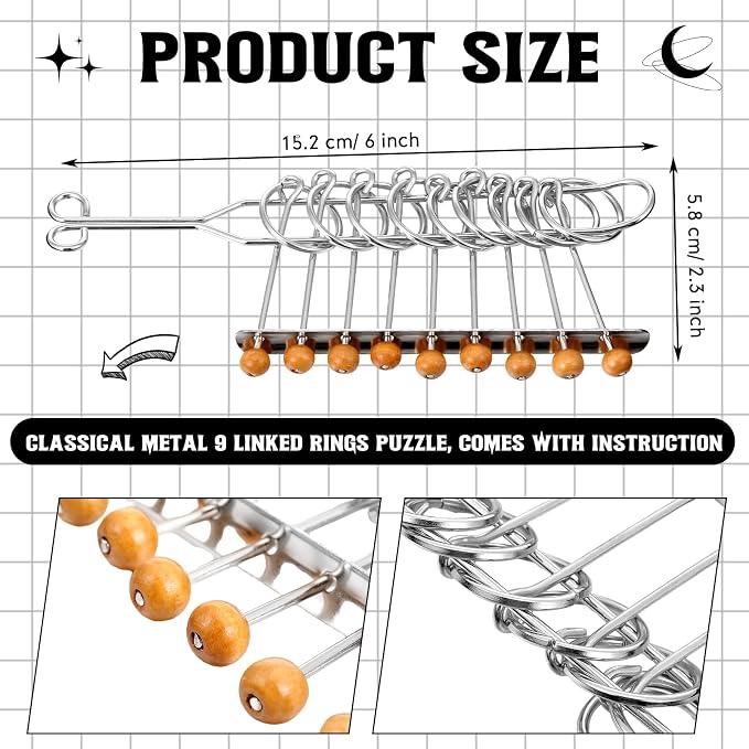 Metal Brain Teaser Puzzles Set of 36 with Pouch, Steel IQ Games Physics Mind Metal Puzzles for Adults Basket Stocking Stuffers for Adults Challenge Gifts(Medium)