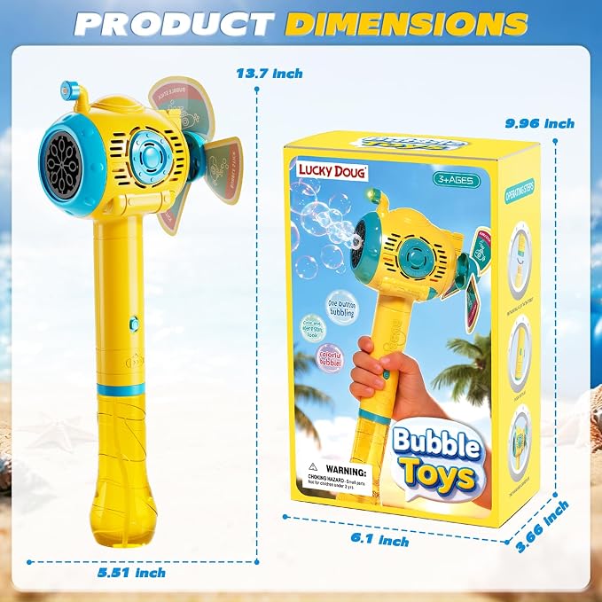 Lucky Doug Bubble Gun, Bubble Machine Gun for Kids Toddlers with Rich Bubbles, Bubble Guns for Kids with 360° Leak-Proof Design, Auto Bubble Gun for Toddlers Children Backyard Outdoor Camping