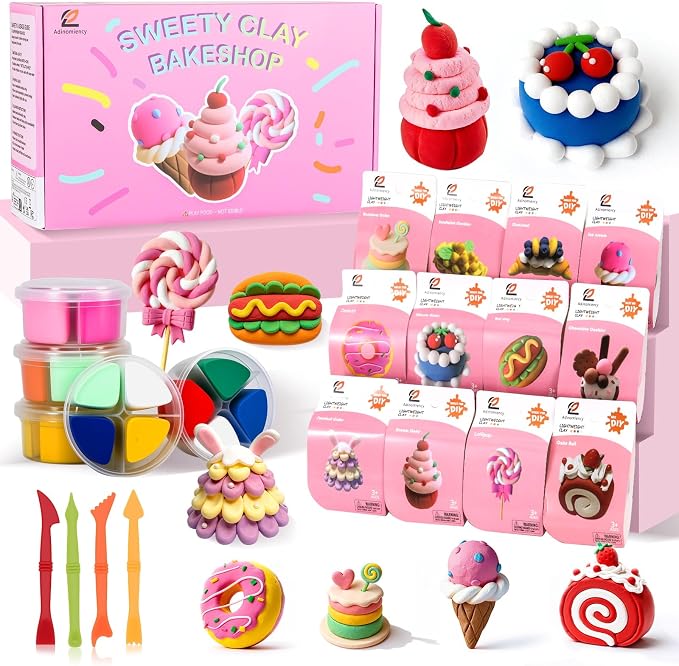 Air Dry Clay Kit for Kids | 12 Pack with 4 Colors & 12 Sculpting Guides | Non-Toxic, Easy to Use Creative Gift for Ages 3+ | Holiday Gifts, Birthday Gifts, Party Favors & Craft Supplies