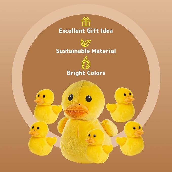 PREXTEX Plush Duck Toys Stuffed Animal with 5 Ducks Baby Stuffed Animals - Big Duck Zippers 5 Little Plush Baby Ducklings - Toys for Kids 3-5 - Duckling Toy - Gift for Ducks Lovers
