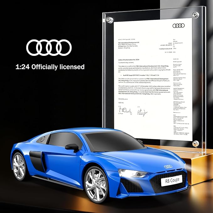 AEROQUEST Audi Remote Control Car,Officially Licensed Audi R8 Coupe,1:24 Scale Toy Car for Kids,Electric Sport Racing Hobby RC Cars,Birthday Gift for Boys and Girls（Blue）