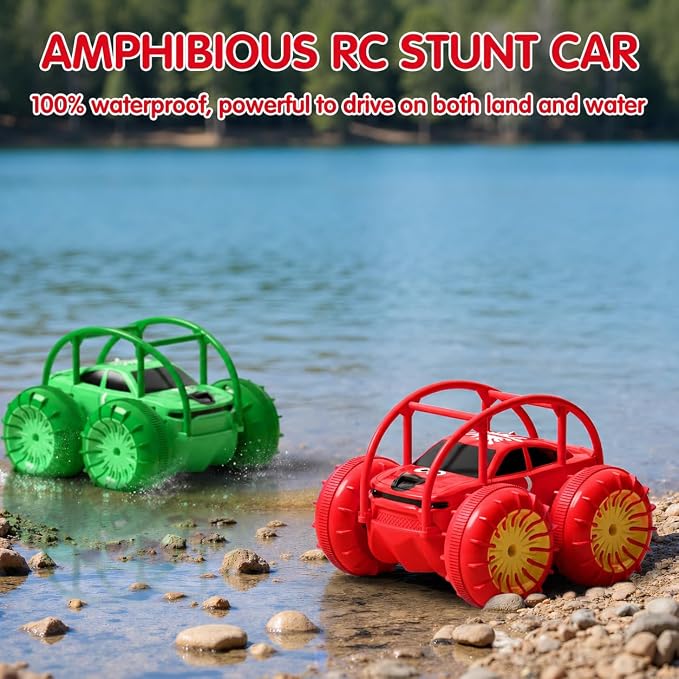 Remote Control Car, Fast Direct Charging RC Cars Amphibious 360° Rotating LED Rechargeable Stunt Car 2.4Ghz 4WD All Terrain RC Race Cars Toy Christmas Birthday Gift for Kids Boys Girls Aged 3-12 years