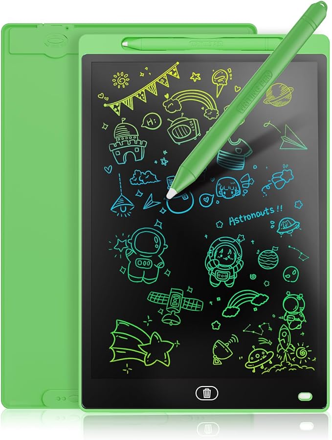 Genialba LCD Writing Board 12 Inches, Colourful Electronic Tablet, Portable Erasable Drawing Board, Graphic Tablet for Children's Games 3 4 5 6 7 Year Old Kid Boys Girls (Green)