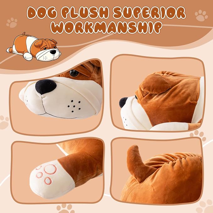 Giant Gray Bulldog Plush Stuffed Animal – 39 Inch Jumbo Dog Plush Toy,Cute Plushy for Girls & Kids,Valentine's Day Gift