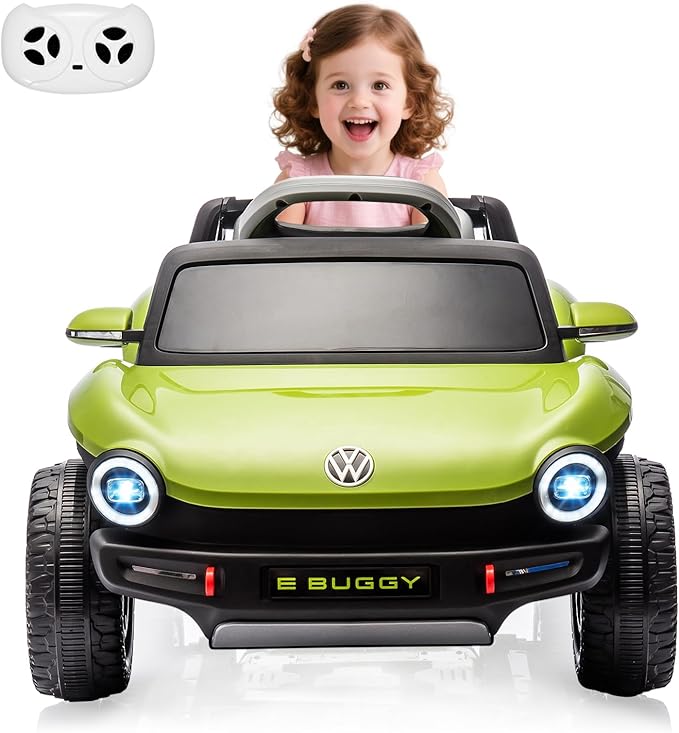 GarveeLife 12V Kids Ride On Car Licensed Volkswagen Beetle Electric Ride On Toy for Toddlers 4 Wheeler Vehicle with Parental Remote, Battery Level Display, LED Lights, USB, Horn, Music, Green