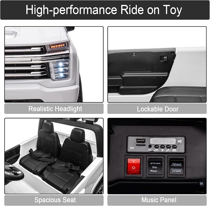 24V Ride on Toys for Kids, Chevrolet Silverado 2 Seater Ride on Car for Kids Remote Control Kids Electric Cars Kids Driving Car with Bluetooth, Power of Wheel Car for Kids Truck for All Types of Road