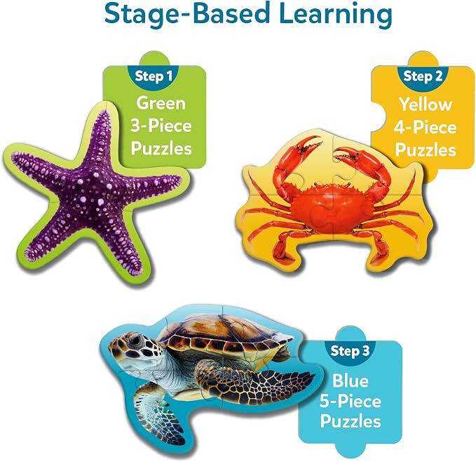 Skillmatics Step by Step Puzzles - 41 Piece Jigsaw & Toddler Puzzle, Montessori Educational Toy for Boys & Girls, Underwater Animals, Travel Friendly, Gifts for Kids Ages 3, 4, 5 and Up