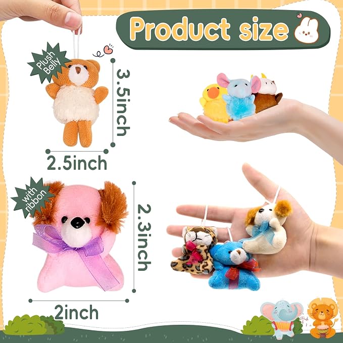 JoyRapt 36 Pack Small Stuffed Animals Bulk Gifts for Kids (2.3/2"-2.5/3.5" Each), Birthday Party Favors Toys for Classroom Prizes, Goodie Bag Pinata Fillers, Carnival Treasure Box Toys (36PCS)