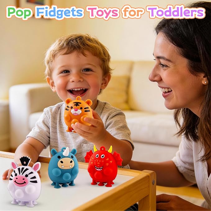 ChildFun 12PCS Animal Suction Popper Fidget Toys, Toddler Travel Toys for Airplane Car Activities, Silicone Sensory Toys, Party Favors for Kids, Goodie Bag Stuffers, Toys for 1+ Years Old