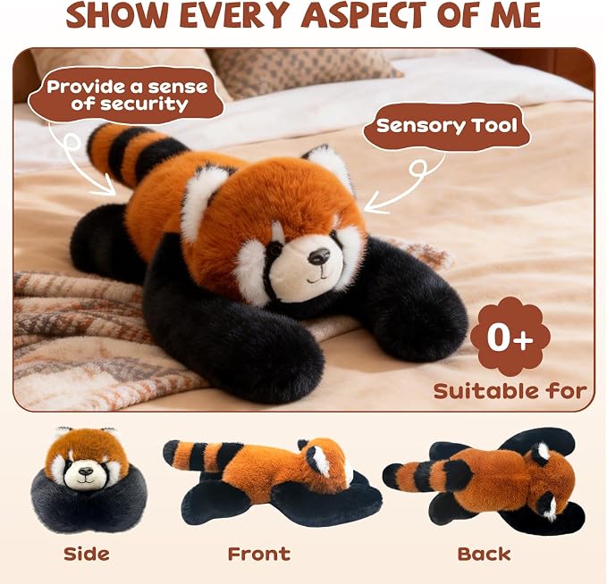 Red Panda Plush Stuffed Animal, 17 Inch | Weighted Arm, Huggable, Plush Pillow, Super Soft, Cute Stuffy, Room Decor, Birthday Graduation Gift for Kids, 0.93IB