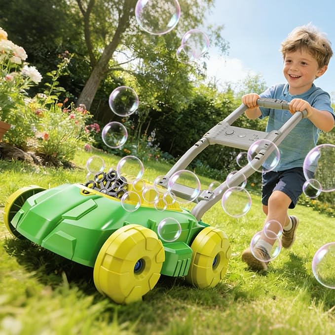 Bubble Lawn Mower Maker Machine with Music, Spill-Proof Design for Kids, 5000+ Colorful Bubbles Per Minute for Indoor Outdoor Play, Perfect Gardening Toy Gift for Kids Ages 3-6,Yellow Green