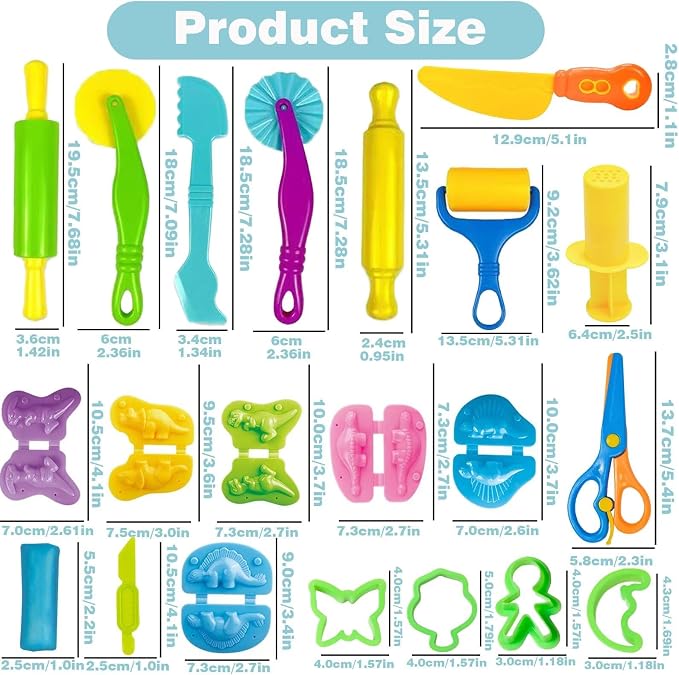 Unleash Creativity with 23 Pcs Play Dough Tools Sets and 6 Unique Dino Molds Dough Toys Accessories Set Whit 5 Bright Color