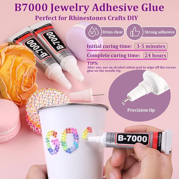 2 Boxes Jelly Rhinestones for Bedazzling, 46000Pcs 3mm&4mm Multicolor Flatback Resin Gems for Crafting, Bedazzler Kit with 3Pcs 10ml B7000 Jewelry Glue for DIY Crafts Tumblers Fabric Decor Nail Art