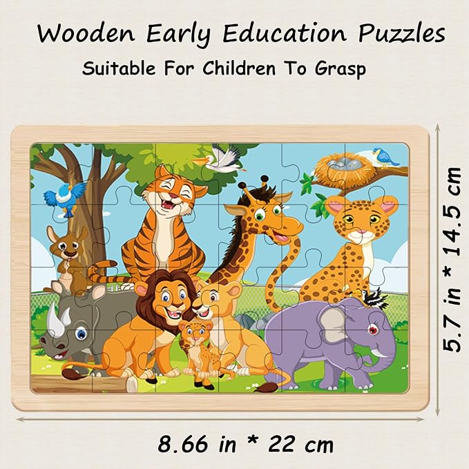 Puzzles for Kids Ages 4-6, 4 Packs 24 Piece Wooden Jigsaw Puzzles for Toddlers 3-5 Preschool Educational Puzzles Boards Toys Gifts for 3 4 5 6 Boys Girls