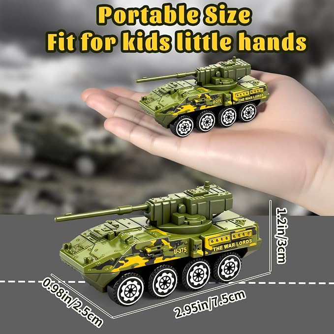 6 Pack Diecast Military Vehicles Truck Set, 1:64 Scale Army Vehicles Kids Toy Cars with Trucks, Tank, Panzer, Anti-Air Vehicle, Helicopter, Mini Toy Car for Kids 3 4 5 6 Years