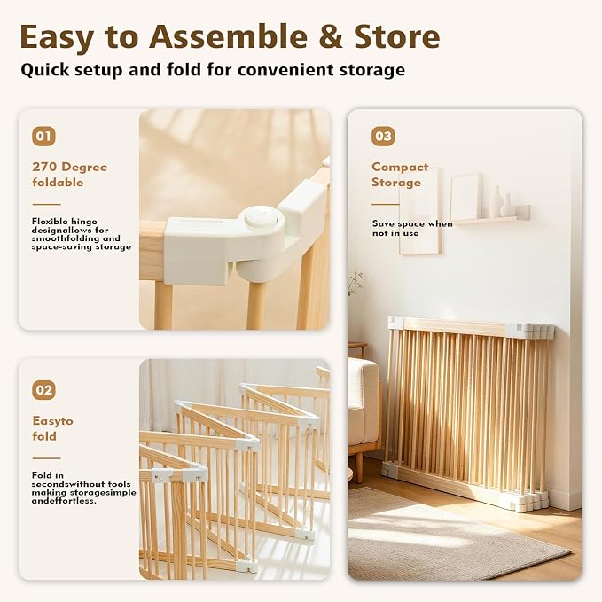 Baby Playpen, 56 * 56 * 24 inches Wooden Play Yard with Gate, Playpen for Babies and Toddlers, Baby Activity Center with Child-Proof Lock, Fence Play Area for Toddlers 6 to 36 Months