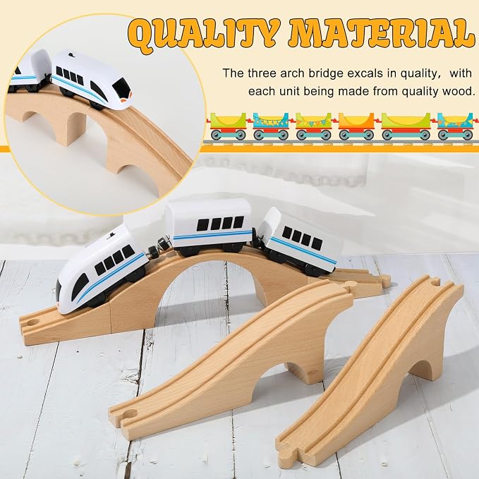 JarThenaAMCS 8 Pcs Wood Train Track Expansion Set Wooden Train Bridges Straight Wooden Train Track Accessories for Most Major Toy Train Tracks Railway
