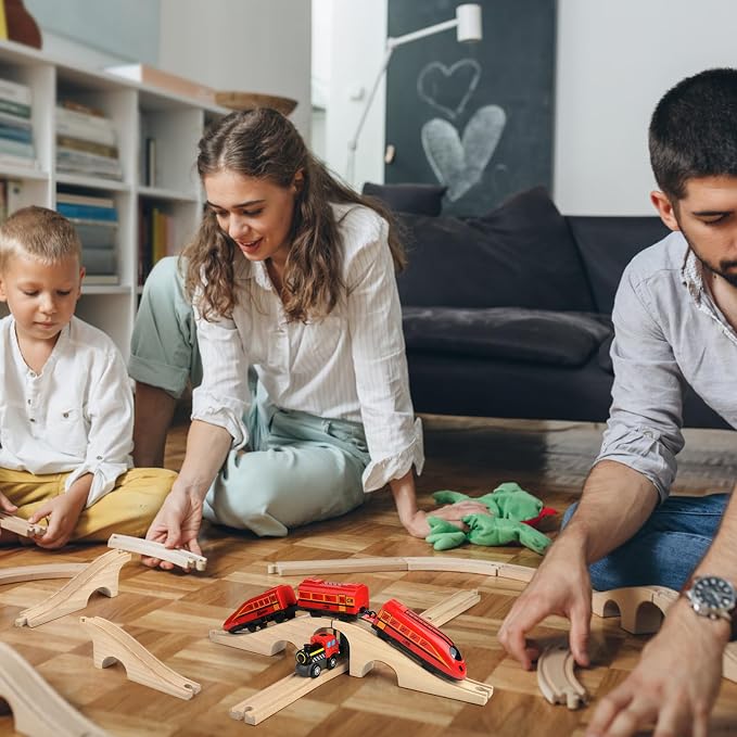 Mototo 1 Pack Wooden Train Track Bridge Wooden Train Accessories Wood Track Bridge Wood Railroad Pieces Expansion Set Collection Addition to Most Railway for Operation Christmas Shoebox Birthday Gift