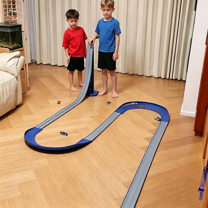 FateGo Gravity Car Race Track with Double Turn Curved Track Pieces, Dual-Lane Car Ramp Toy for 1:64 Die-cast Cars