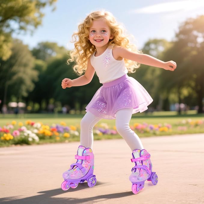 SULIFEEL Adjustable Roller Skates for Girls Boys Kids,Fun Illuminating Light Up Flash Wheels Three-Point Type Balance Suitable for Beginners Indoor Roller Skating