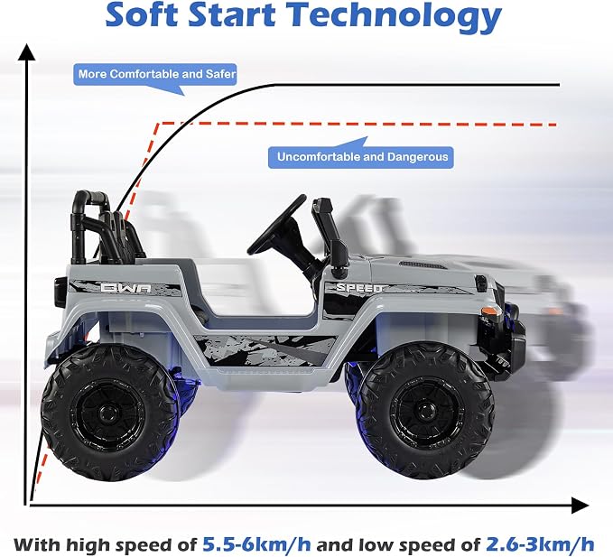 INFANS Ride on Truck Car, 12V Battery Powered Electric Vehicles with Parents Remote Control, 3 Speeds, Bluetooth Music Radio, LED Lights, Soft Start, 4 Wheels for Boys Girls Kids Toddler (Gray)