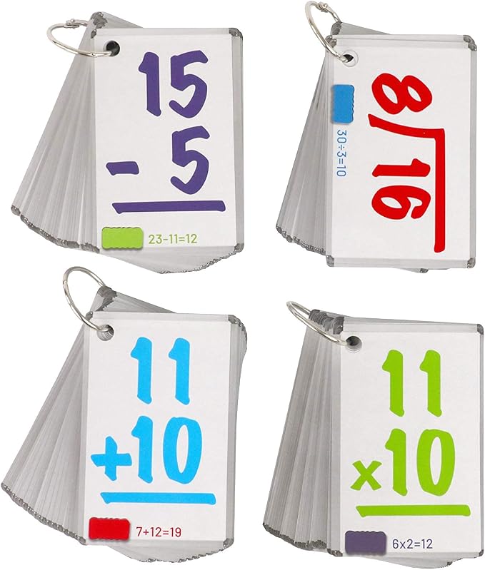 Regal Games Math Flash Cards for Multiplication, Division, Addition and Subtraction - 1st, 2nd, 3rd Grade Math & More - Flash Cards w/ 4 Binder Rings for Kids (224 Cards - 4 Packs)