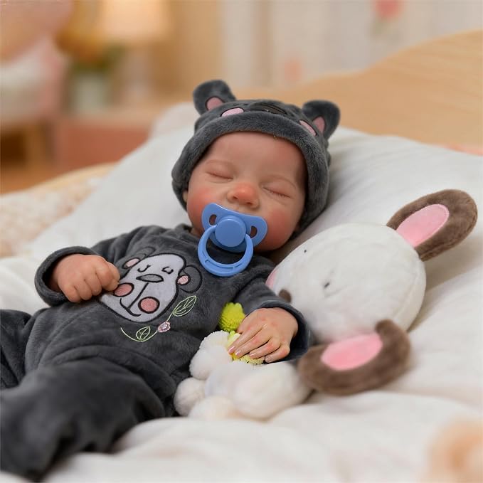 DAYOFFKIDS18Inch Sleeping Reborn Baby Doll, Realistic Newborn Baby Doll with Vinyl Body, Handmade Lifelike Washable Body Features, for Kids Ages 3+ (LeviBlack)