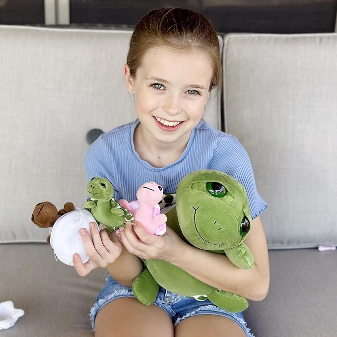 6Pcs Turtle Stuffed Animals with 3 Baby Turtles & 2 Eggs,14" Sea Turtle Plush Pillow Toy with with Zipper Belly, Nesting Ocean Animal Toy for Kids, Birthday Christmas