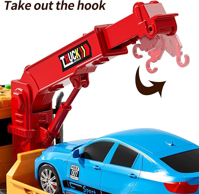 NIPLOOOW Kids Toys for 3 4 5 6 7 Years Old Boys, Tow Truck Toy,Friction Powered Transport Truck Crane Vehicle Toy with Lights and Sounds,Birthday Gifts for Boys Girls