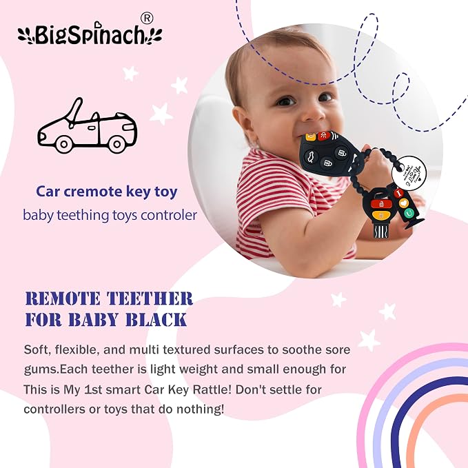 BIGSPINACH Baby Teething Keys Toys 6 to 12 Months,Gothic Car Teether Combo Set,Car Key Remote Toy Controller for Toddler(Gothic) (Gothic, Black)