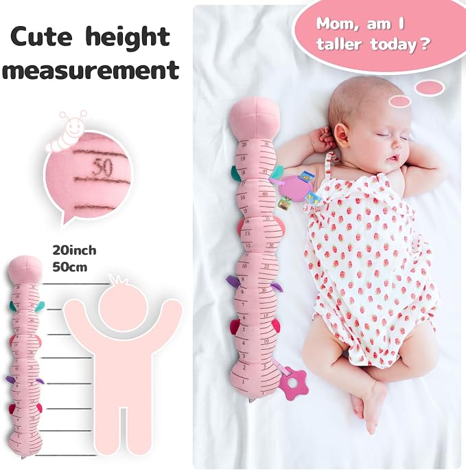 Sumobaby Infant Baby Musical Stuffed Animal Activity Soft Toys with Multi-Sensory Crinkle, Rattle and Textures, for Tummy Time 0-3-6-12 Months Girls, Caterpillar, Pink with Mirrow