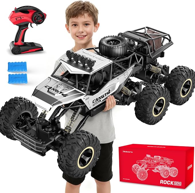 Jiakora RC Cars, Remote Control Monster Truck - Rock Crawler RC Truck with 2 Rechargeable Batteries, Metal Body, Large Size & LED Headlights, Boy Toys for Kids Ages 4-7 8-12 Birthday Gifts