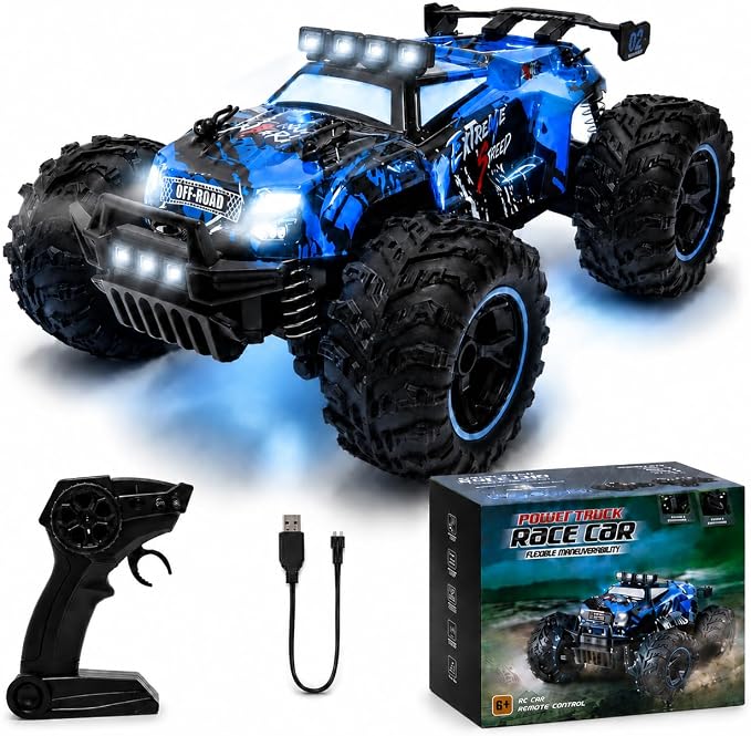 JoyRapt Remote Control RC Cars, 2.4GHz 1:18 2-Speed RC Car with LED Lights, 2WD Remote Control Truck Gifts for Beginner Boys Girls, Toy Car Birthday Christmas Easter Stuffer Gifts for Beginner Kids