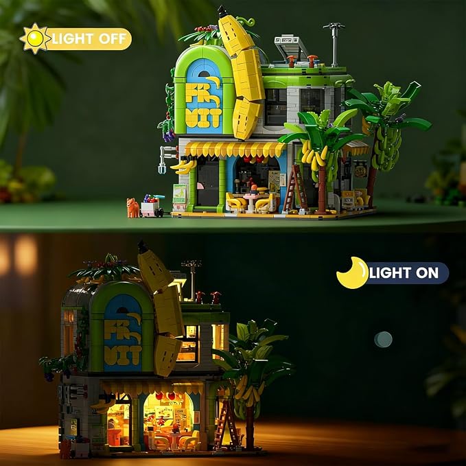 Banana Shop Building Blocks, MOC Creative Fruit Store Architecture Toy Set with LED Light, STEM Construction Toy Gift Idea for Adults & Teens(2165 PCS)