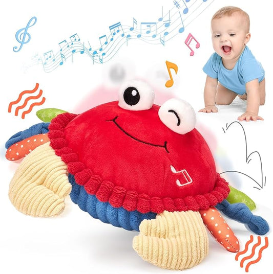 hahaland Baby Toys 6-12 Months, Musical Bouncing Crab Plush Toy with 48 Songs & Recording Function, Dancing Moving Jumping Baby Toy for Tummy Time, USB Rechargeable Crab Toy for Babies 6+ Months
