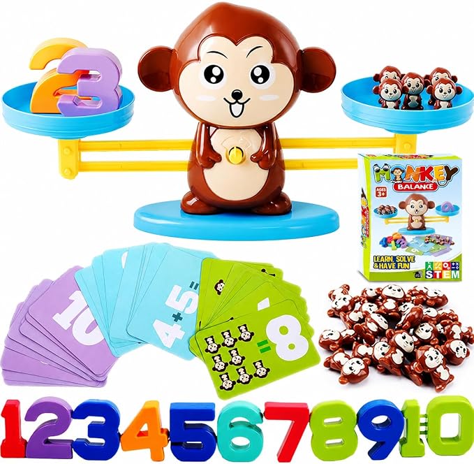 CozyBomB™ Monkey Scale Balance Counting Toys Math Games STEM Preschool Educational Toys for 3 4 5 Year olds Math Educational Kindergarten Number Learning Games Gifts for Boy Girl Birthdays Christmas